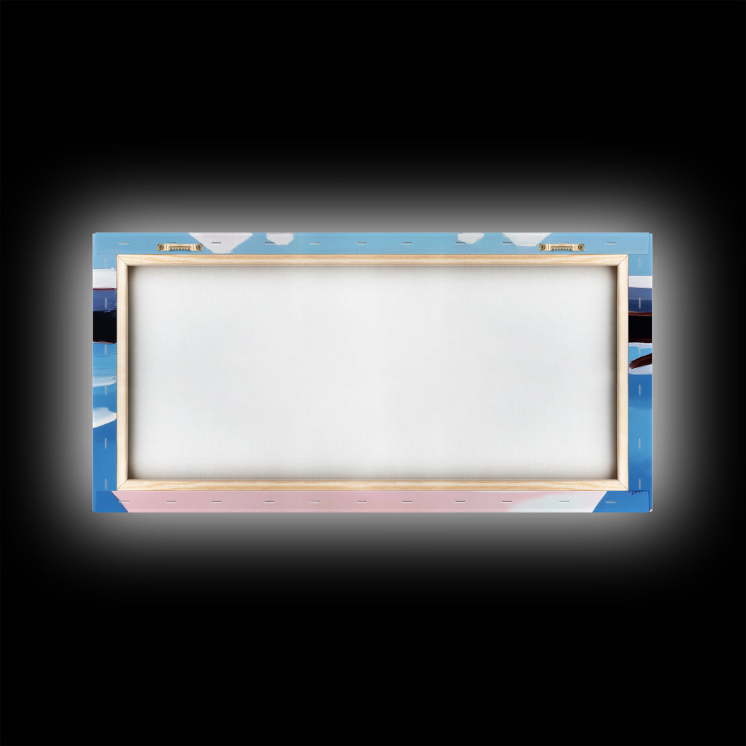 Dockside View, Nautical Art, Framed Canvas Print, Coastal Wall Decor, Beach House Aesthetic, Minimalist Ocean Painting