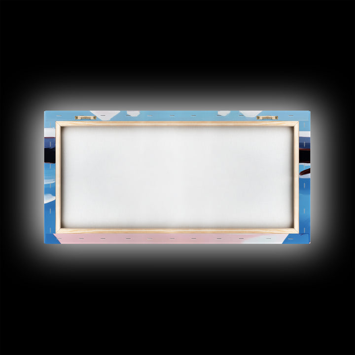 Dockside View, Nautical Art, Framed Canvas Print, Coastal Wall Decor, Beach House Aesthetic, Minimalist Ocean Painting