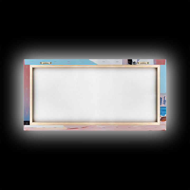 Cliffside House, Mediterranean Wall Art, Travel Print, Santorini Inspired Decor, Minimalist Aesthetic, Framed Canvas Print, Living Room