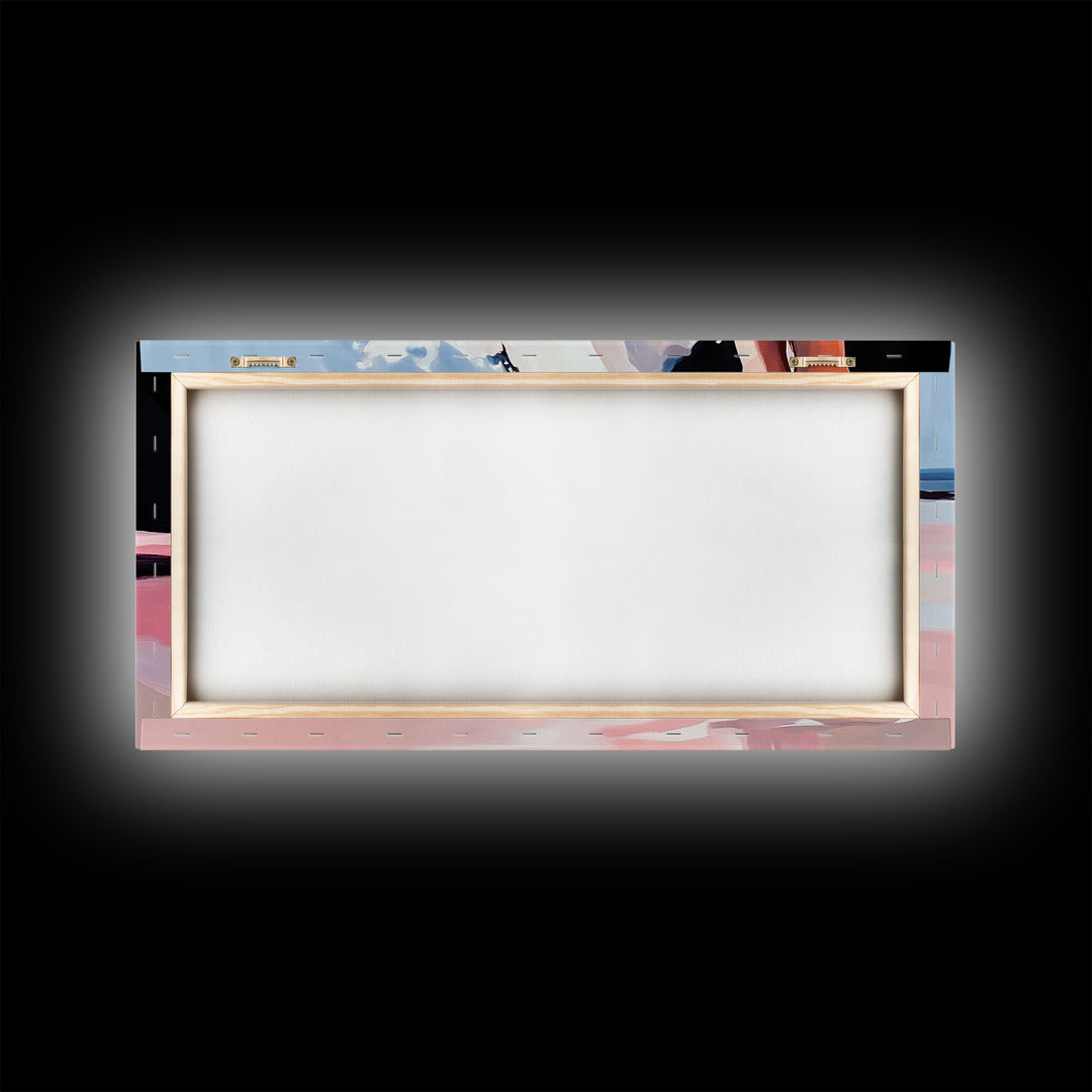 Abstract Waves, Coastal Aesthetic, Beach Sunset, Living Room Wall Art, Canvas Print, Ocean Home Decor, Modern Seaside Artwork, Pink and Blue