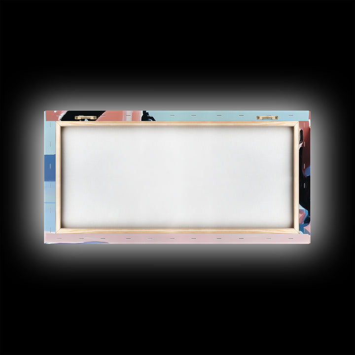 Cliffside View, Tranquil Waters, Framed Canvas Print, Coastal Wall Art, Minimalist Landscape, Serene Home Decor, Blue and Blush Tones