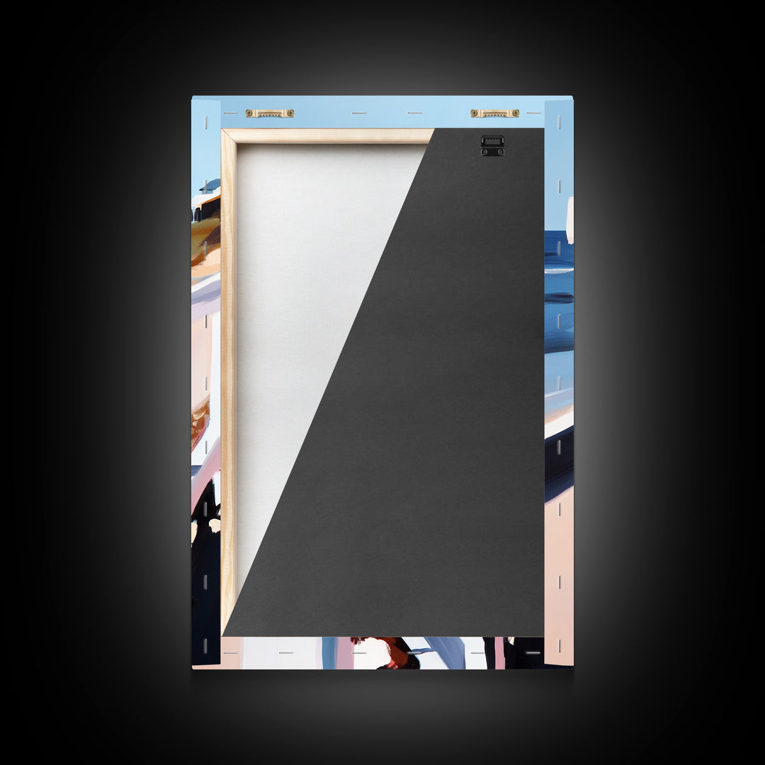 Coastal Railing, Seaside Escape, Nautical Aesthetic, Framed Canvas Print, Beach House Wall Art, Ocean View Decor, Minimalist Blue Art