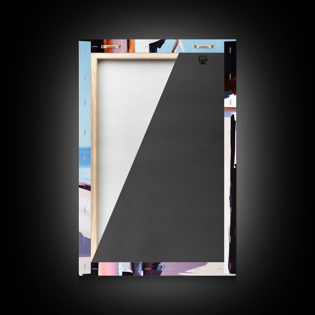 Beachside Figure, Coastal Minimalist Art, Abstract Summer Aesthetic, Tranquil Seaside Decor, Canvas Print, Framed Canvas Print