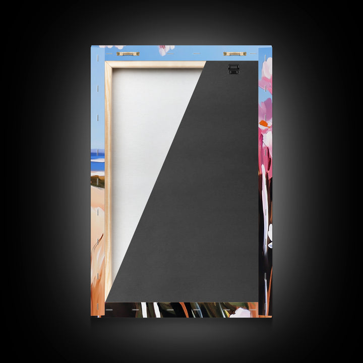 Coastal Flowers, Pink Daisy Art, Floral Beach Decor, Framed Canvas Print, Modern Boho Wall Art, Bedroom Artwork, Summer Aesthetic