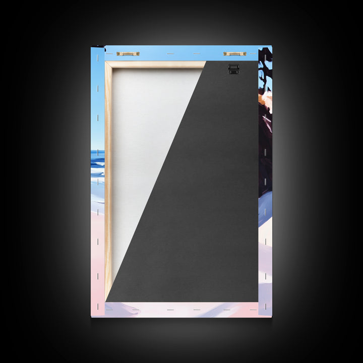 Beach View, Ocean Shore Art, Coastal Landscape Painting, Framed Canvas Print, Living Room Wall Art, Minimalist Seaside Decor