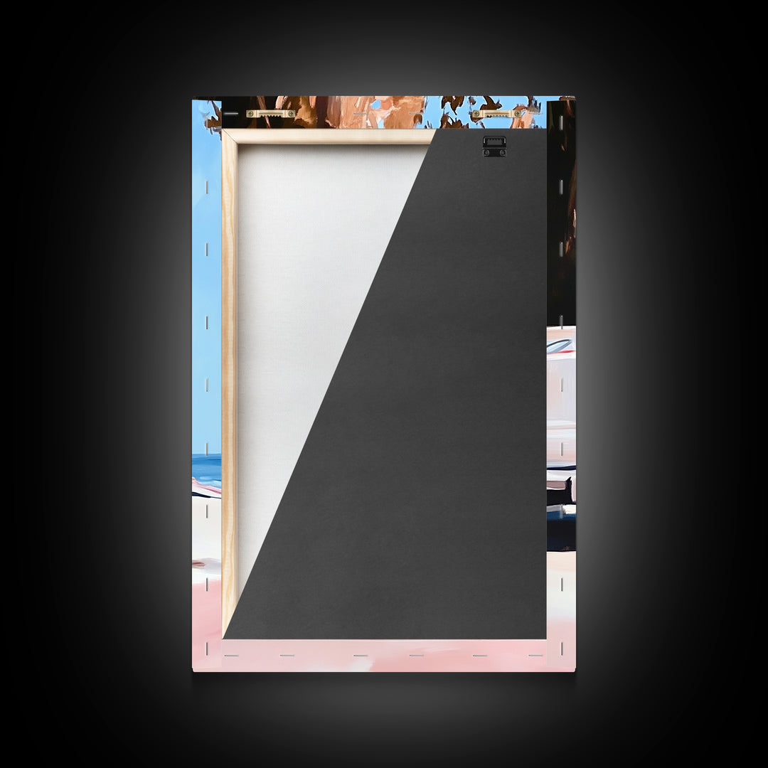 Cliffs and Water, Nature Wall Art, Minimalist Landscape, Coastal Home Decor, Blue and Pink Art, Framed Canvas Print, Office Wall Decor