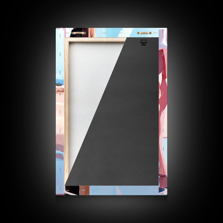 Coastal Fashion Art, Feminine Beach Scene, Pastel Summer Painting, Minimalist Boho Decor, Framed Canvas Print, Bedroom Wall Art