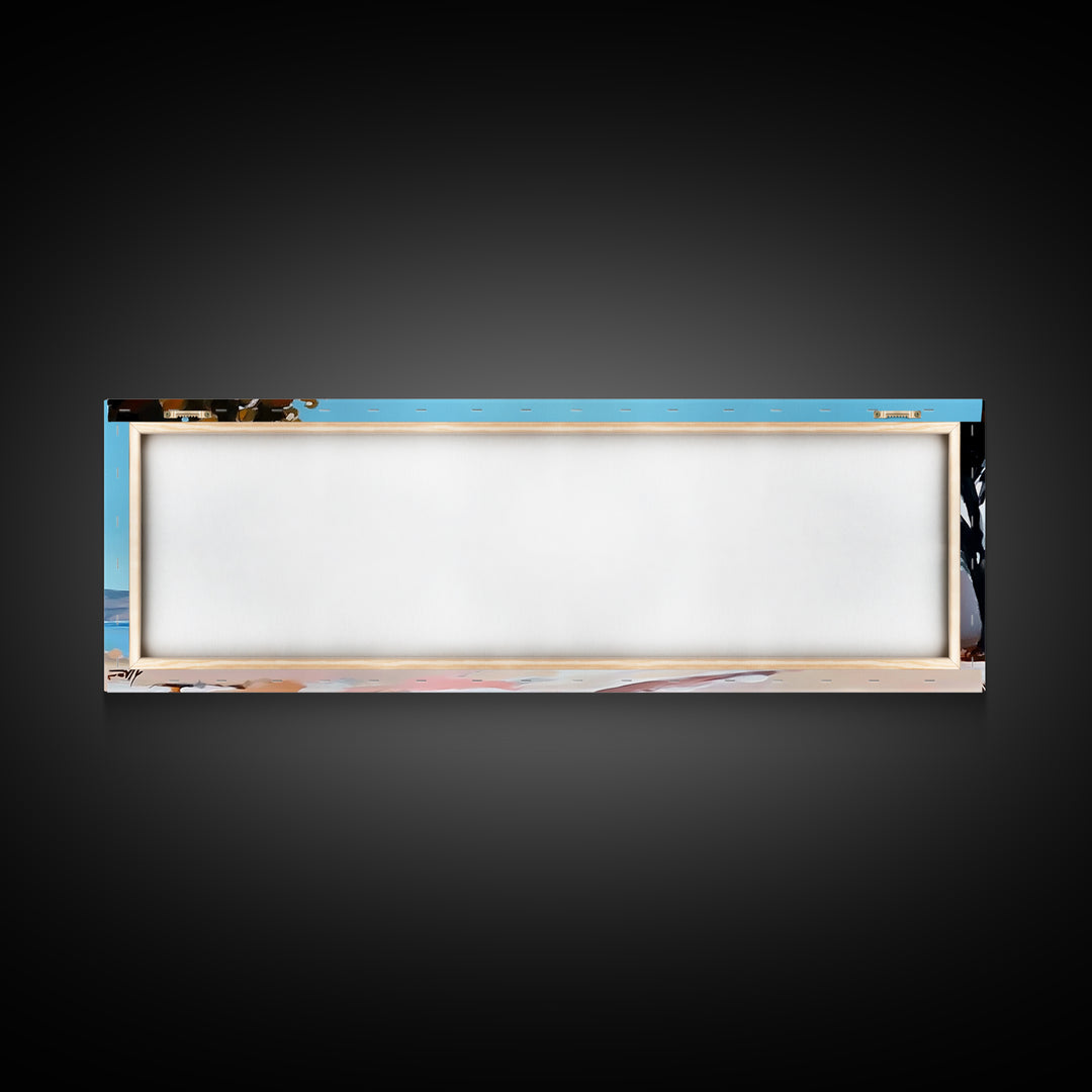 Coastal House, Summer Art, Beach Landscape, Framed Canvas Print, Mediterranean Wall Art, Minimalist Painting, Living Room Decoran Waves