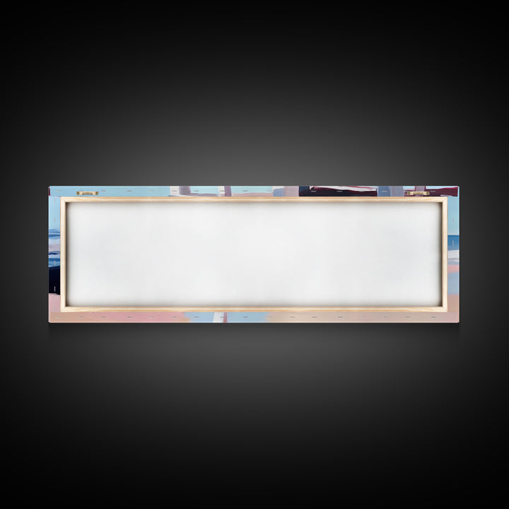 Beach Pier, Ocean Waves, Coastal View, Framed Canvas Print, Nautical Wall Art, Seaside Decor, Minimalist Beach House Art, Blue