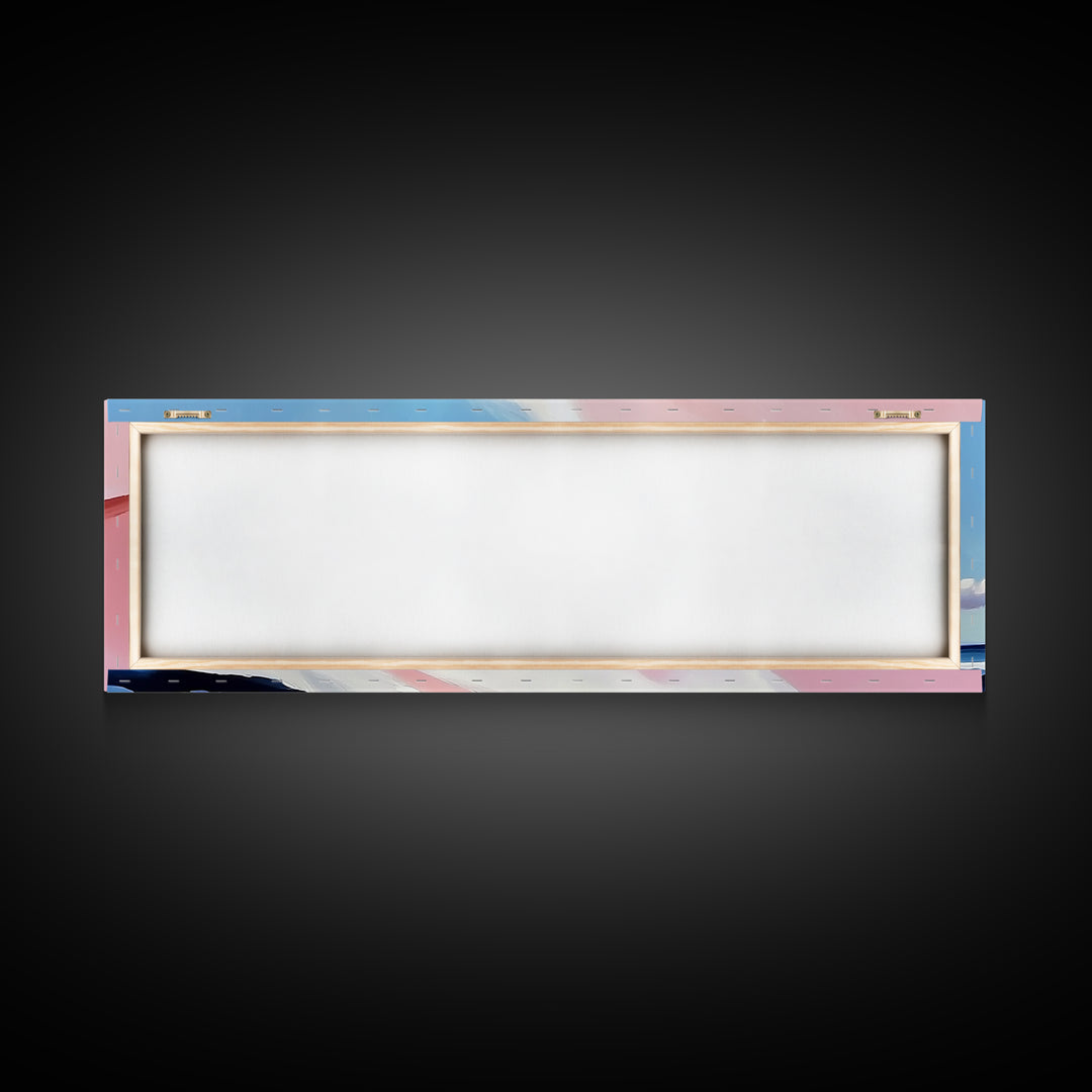 Rolling Waves, Soft Pastel, Modern Coastal Art, Minimalist Ocean Print, Blue and Pink Decor, Relaxing Beach Scene, Canvas Print