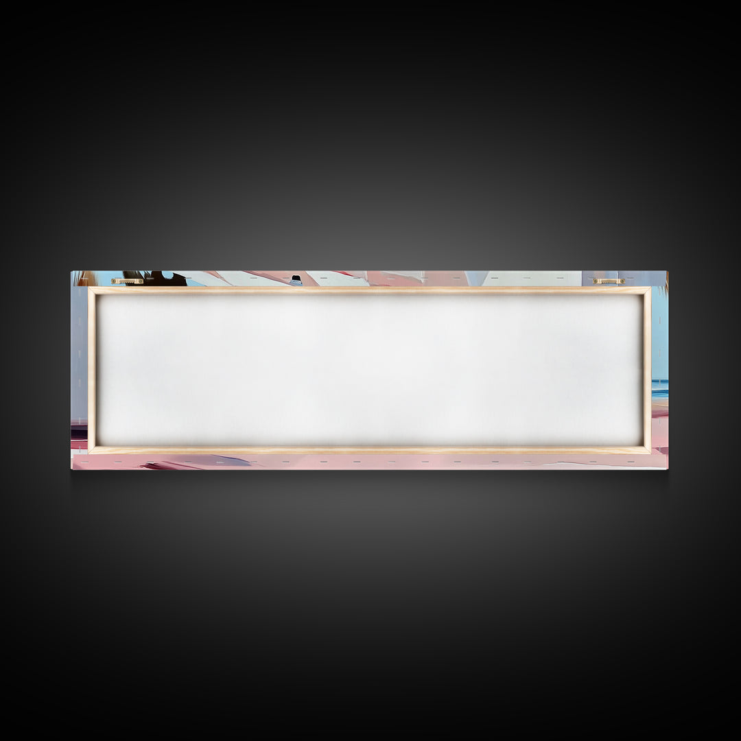 Coastal Café, Beachfront House, Ocean Breeze, Minimalist Canvas Print, Living Room Wall Art, Nautical Home Decor, Modern Coastal Art