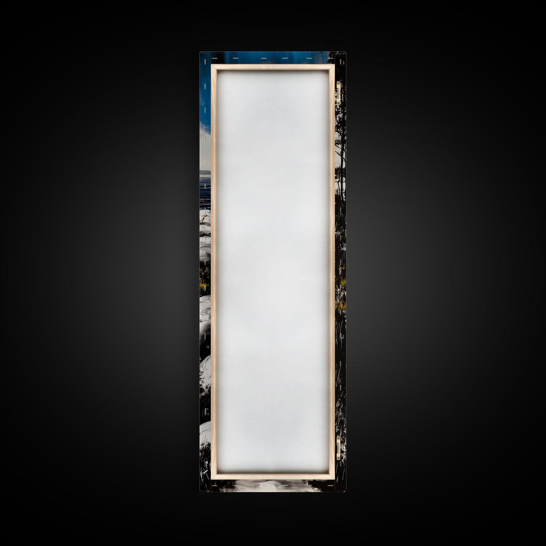 Coastal Landscape, Beach Path Wall Art, Modern Seaside Art, Blue and Black Art, Living Room Decor, Nautical Art, Framed Canvas Print