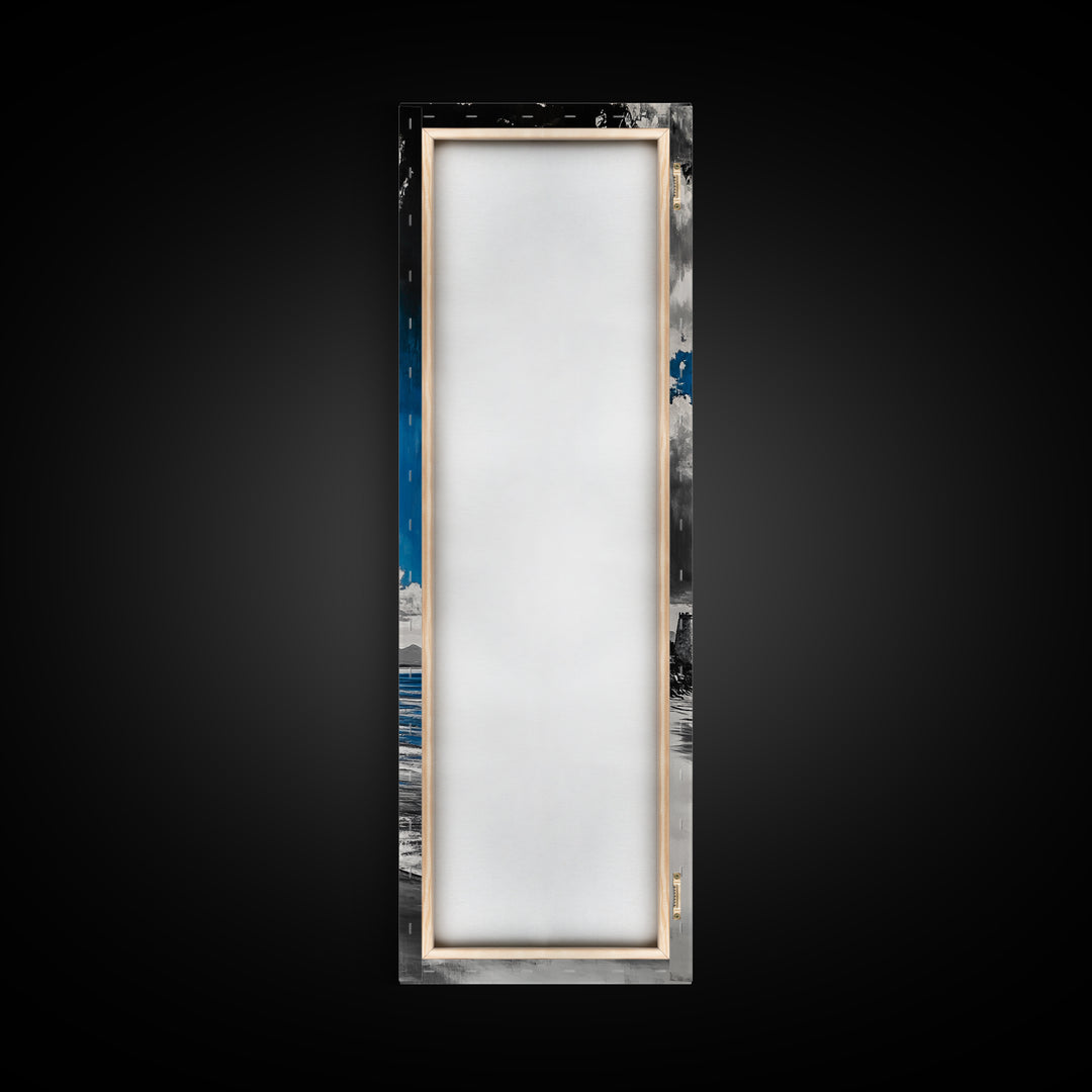 Castle Beach, Coastal Landscape, Blue Sky Painting, Framed Canvas Print, Nautical Decor, Living Room Art, Ocean Lover Gift