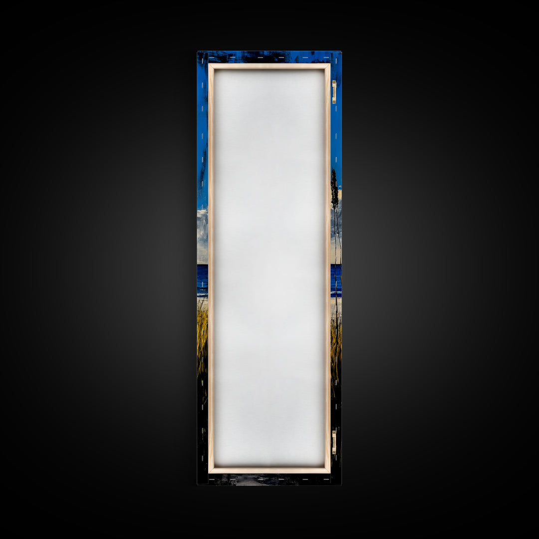 Coastal Dunes, Ocean View, Blue Sky, Framed Canvas Print, Beach Wall Art, Nautical Decor, Living Room Wall Art, Seaside Home Decor