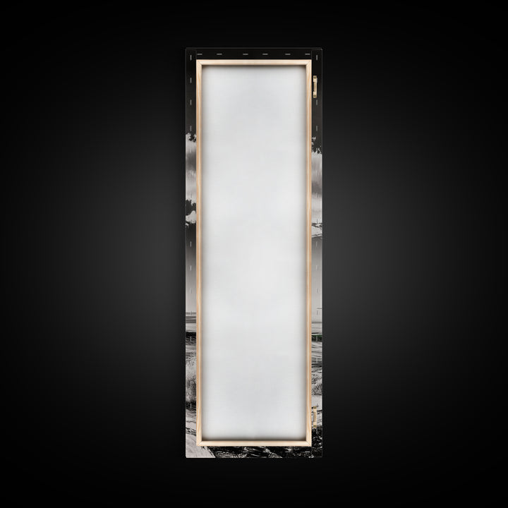 Coastal Waves, Black and White, Green Wave, Framed Canvas Print, Modern Beach Wall Art, Minimalist Ocean Decor, Living Room Art