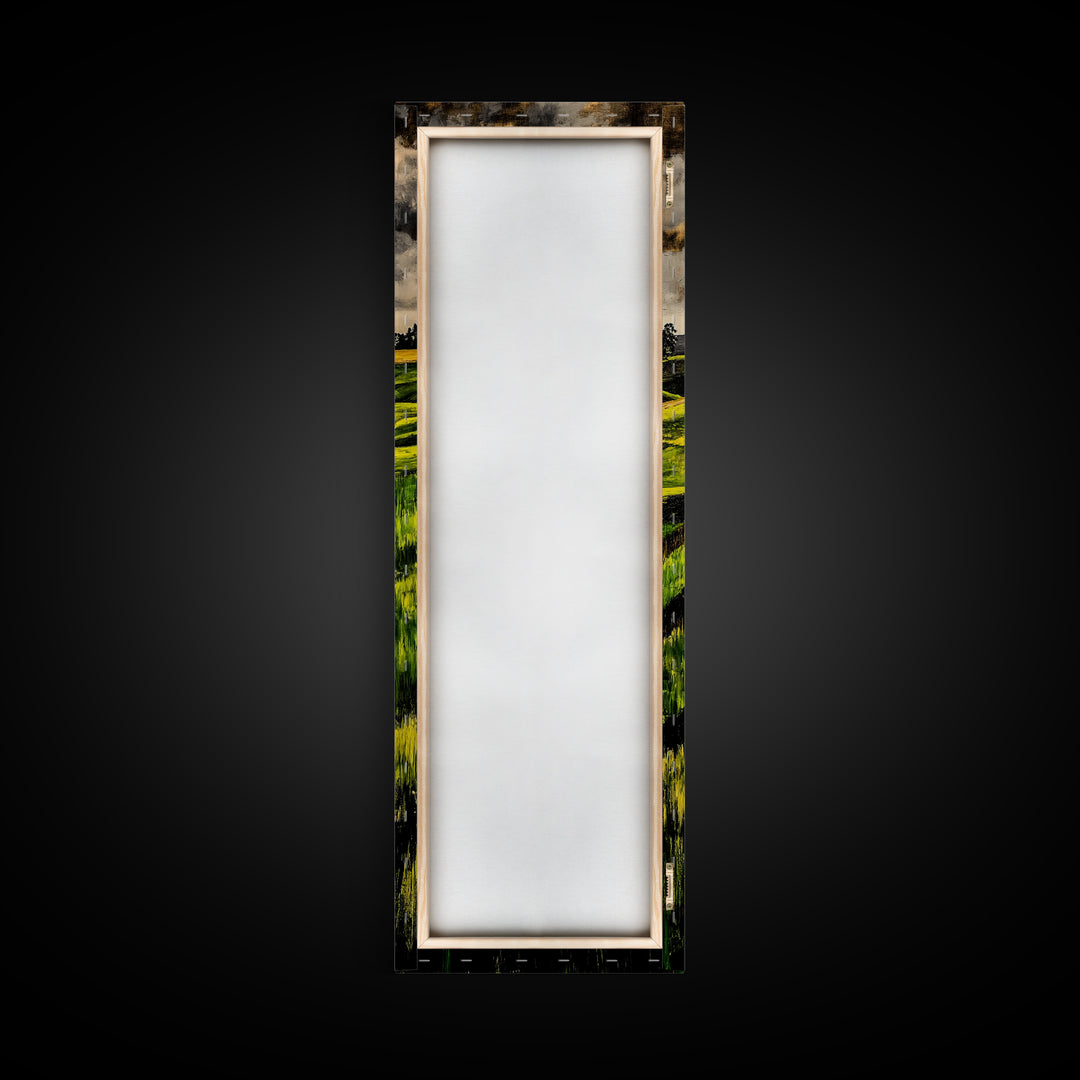 Rolling Fields, Nature Painting, Green Landscape, Framed Canvas Print, Country Wall Art, Rustic Decor, Cozy Living Room Artwork