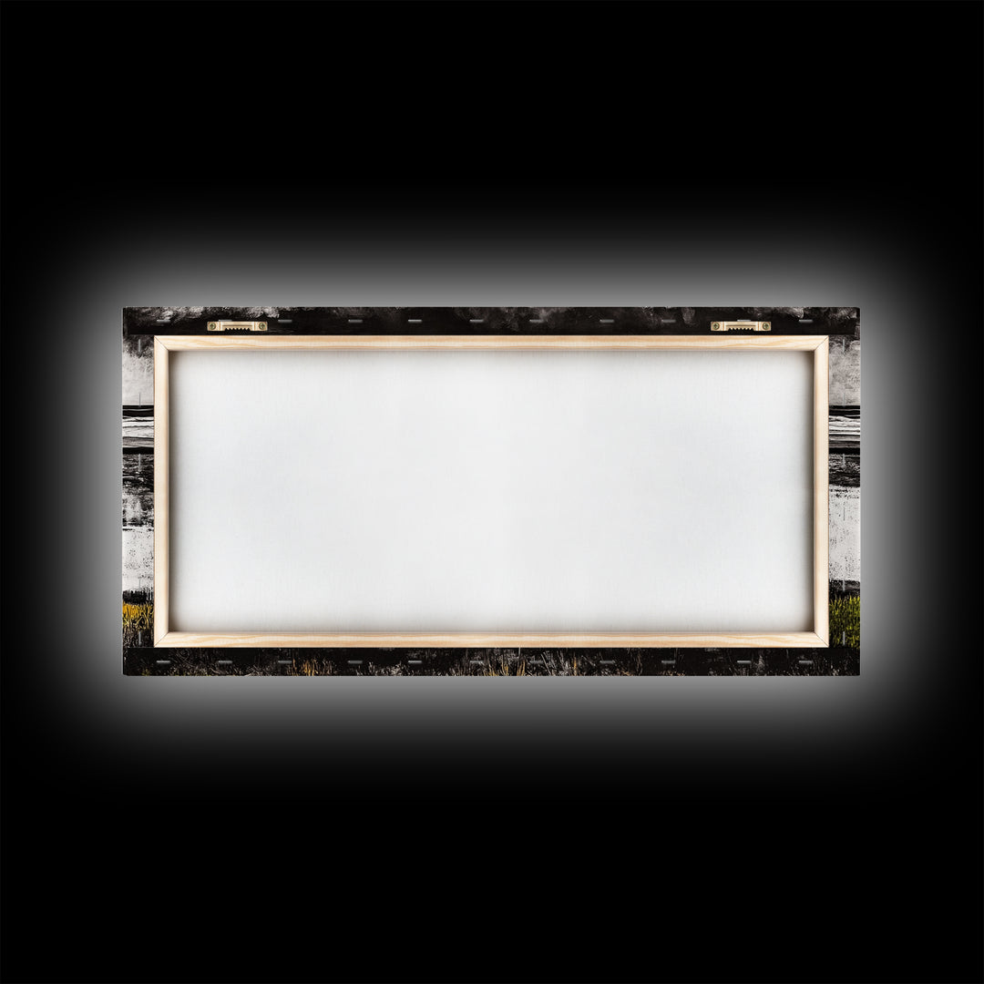 Coastal Horizon, Black and White Beach, Minimalist Seascape, Monochrome Art, Nature Inspired, Framed Canvas Print, Office Wall Decor