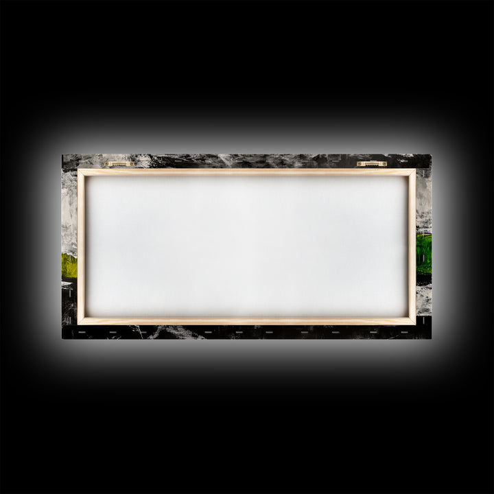 Abstract Expressionism, Black White Green, Dramatic Landscape, Framed Canvas Print, Modern Wall Art, Statement Artwork, Living Room Decor