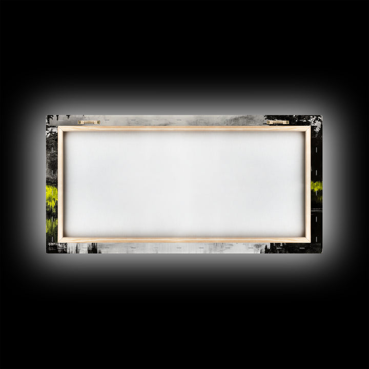 River Reflection, Minimalist Nature Art, Framed Canvas Print, Black and White Landscape, Modern Wall Decor, Office Wall Art