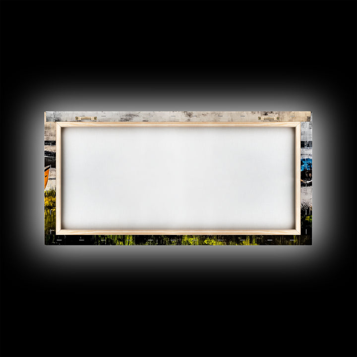 Canoe on the Shore, Rustic Nature Canvas Print, Lake House Wall Art, Autumn Painting, Outdoors Inspired Decor, Framed Canvas Print