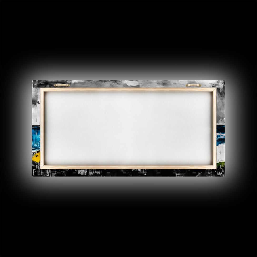 Abstract Coastal Art, Blue and Yellow Canvas Print, Modern Seascape Wall Decor, Ocean Painting, Living Room Artwork, Framed Canvas Print