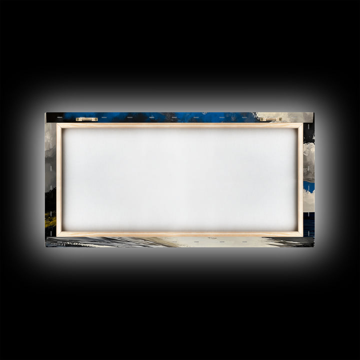 Dramatic Beach Scene, Blue Sky Canvas Print, Coastal Landscape Painting, Nature Wall Decor, Living Room Artwork, Framed Canvas Print