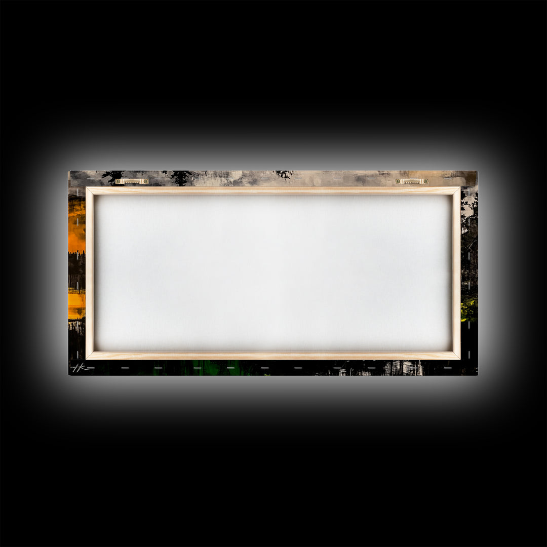 Rustic Cabin Art, Golden Sunset Canvas Print, Autumn Landscape Painting, Nature Wall Decor, Cozy Home Aesthetic, Framed Canvas Print