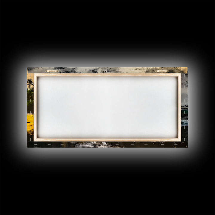 Beach House, Ocean View, Tropical Landscape, Framed Canvas Print, Coastal Art, Beach Wall Decor, Living Room Art, Boho Wall Art