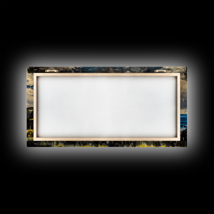 Coastal Bluffs, Ocean Horizon, Cloudy Sky, Framed Canvas Print, Nautical Wall Art, Large Landscape, Living Room Wall Art, Moody Art