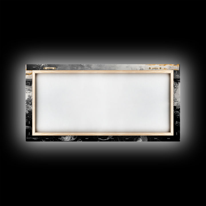 Rocky Shore, Powerful Ocean Waves, Dramatic Black and White Seascape, Coastal Home Decor, Framed Canvas Print, Living Room Accent