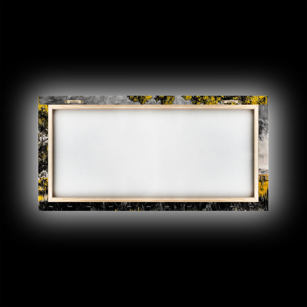 Rustic Barn, Country Wall Art, Western Farmhouse Decor, Black and White Art, Nature Landscape, Living Room Wall Art, Framed Canvas Print