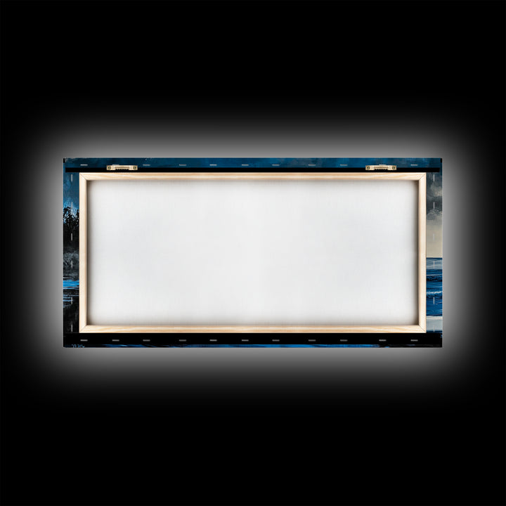 Blue Seascape, Coastal Landscape, Ocean Horizon Art, Serene Beach Painting, Nautical Wall Decor, Living Room Wall Art, Framed Canvas Print