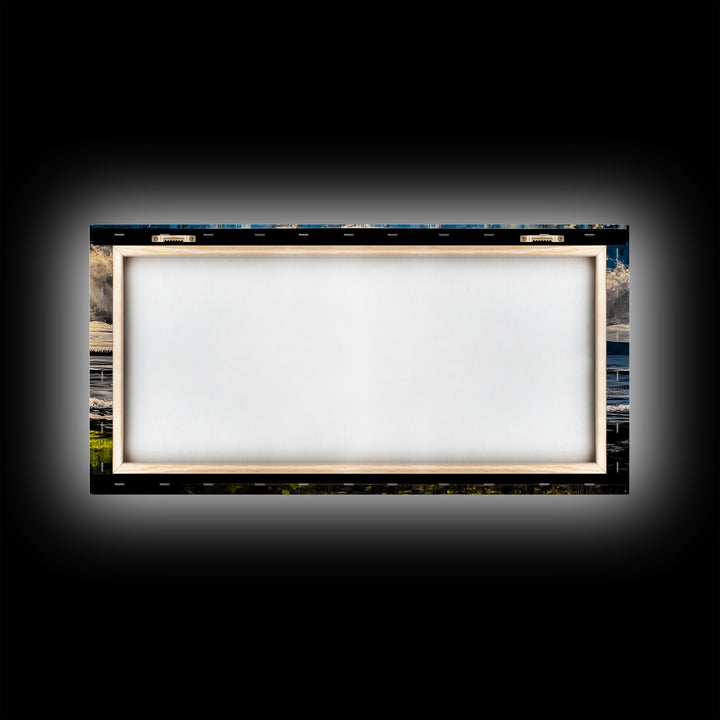 Coastal Rain, Ocean Reflection, Scenic Wall Art, Framed Canvas Print, Serene Nature Print, Landscape Decor, Bedroom Wall Art