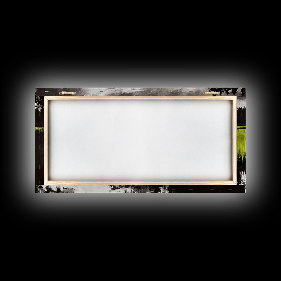 River Reflection, Nature Art, Moody Landscape, Modern Canvas Print, Green and Black, Office Wall Art, Minimalist Home Decor, Rustic Art