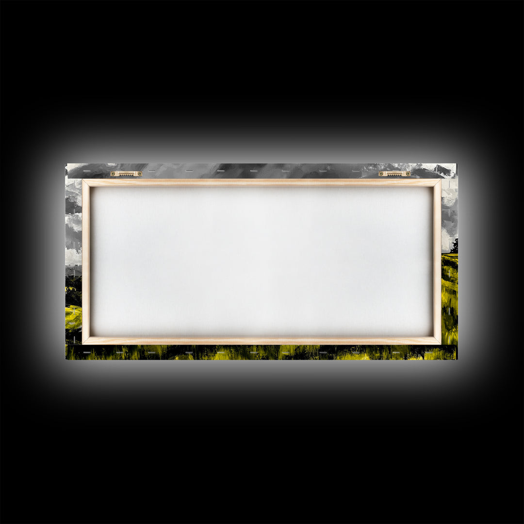 Rolling Hills Landscape, Peaceful Countryside Art, Green Field Painting, Rustic Home Decor, Framed Canvas Print, Serene Wall Accent