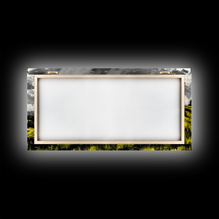 Rolling Hills Landscape, Peaceful Countryside Art, Green Field Painting, Rustic Home Decor, Framed Canvas Print, Serene Wall Accent