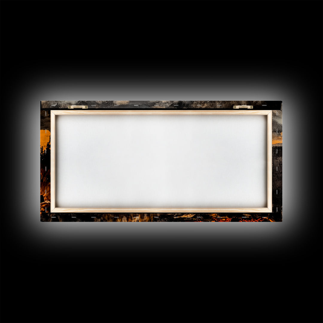 Campfire, Mountain Art, Sunset Landscape, Wilderness Print, Outdoor Wall Art, Adventure Home Decor, Cabin Wall Art, Framed Canvas Print