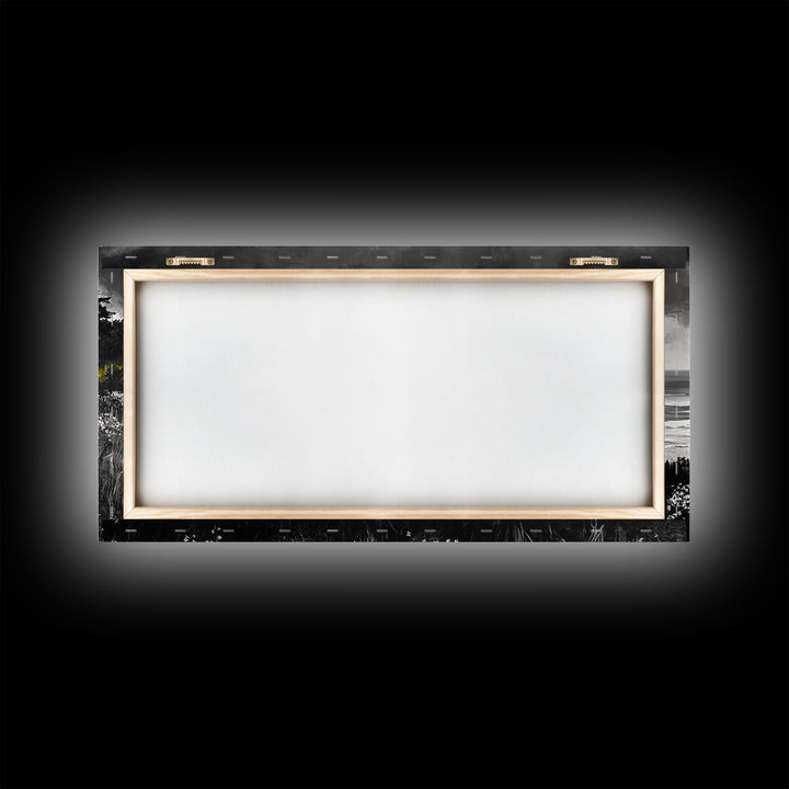 Coastal Meadow, Floral Landscape, Beach Painting, Black and White Art, Nature Wall Decor, Minimalist Art, Framed Canvas Print, Gift Idea