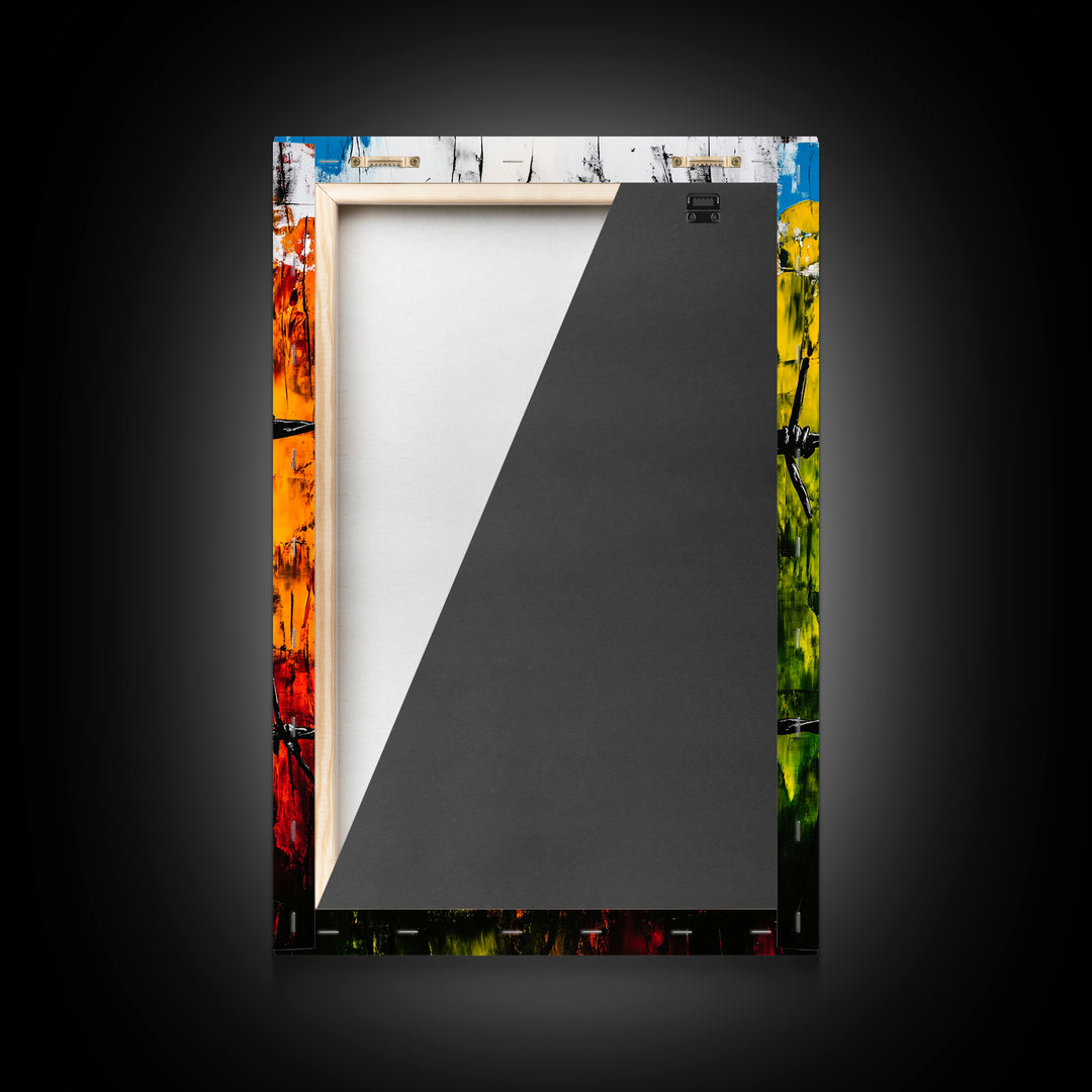 Barbed Wire Wall Art, Red Yellow Green, Bold Abstract Painting, Modern Industrial Decor, Statement Piece, Office Wall Art, Canvas Print