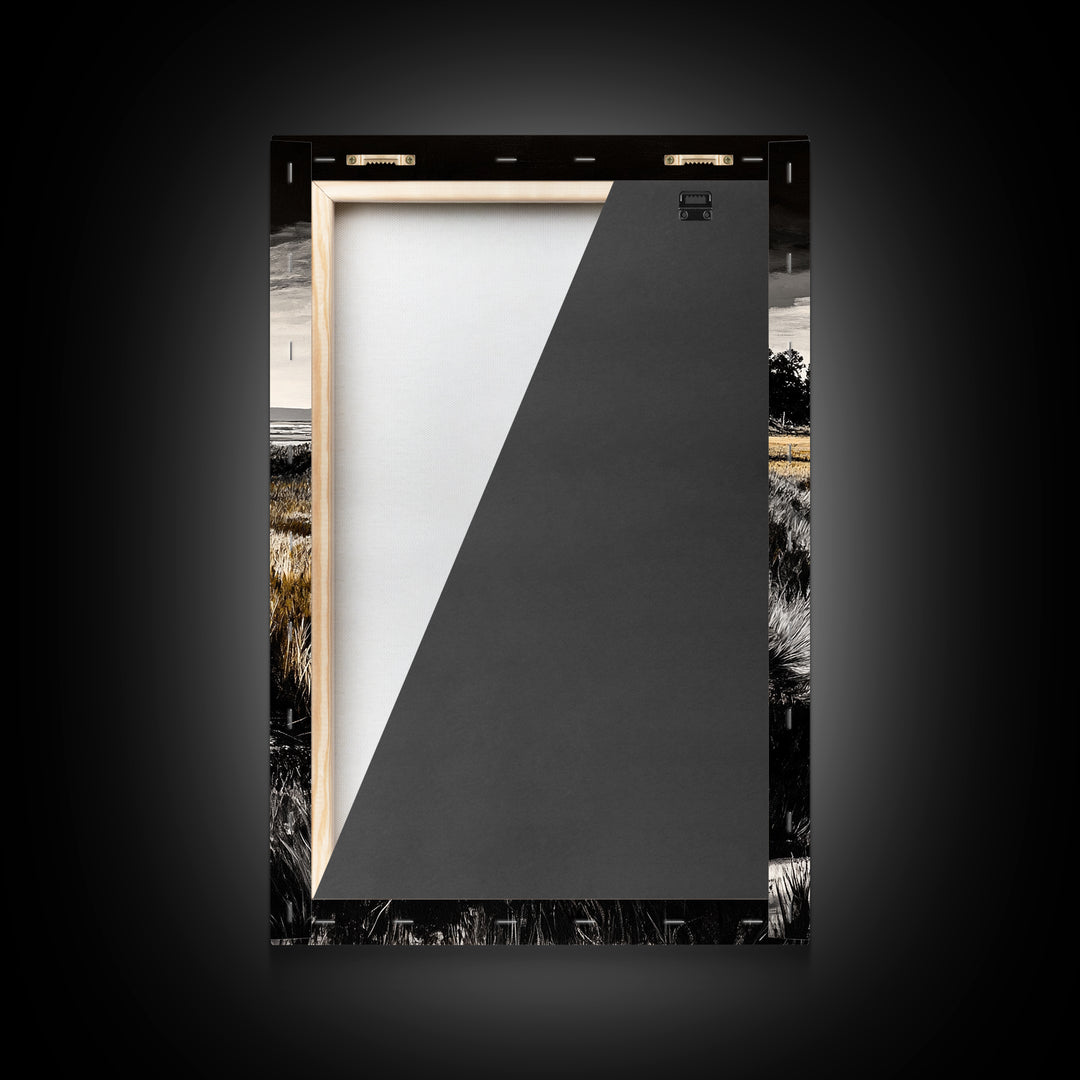 Coastal Landscape, Black and White, Framed Canvas Print, Nature Wall Art, Living Room Decor, Modern Farmhouse Art, Neutral Tones