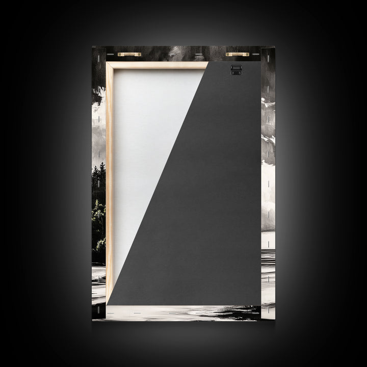 Coastal Cliffs, Black and White Landscape, Moody Sky Painting, Rustic Nature Wall Art, Office Decor, Framed Canvas Print