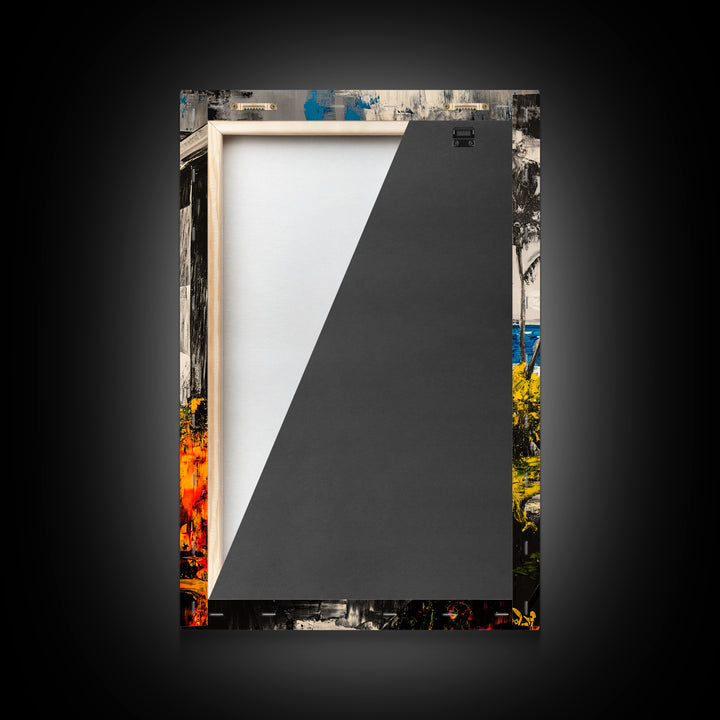 Beach House Path, Black White Coastal Art, Yellow Green Foliage, Tropical Landscape, Ocean Wall Decor, Beach Home, Framed Canvas Print