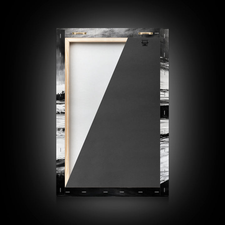 Black and White Waves, Ocean Painting, Dramatic Coastline, Minimalist Art, Framed Canvas Print, Modern Seascape, Contemporary Wall Art