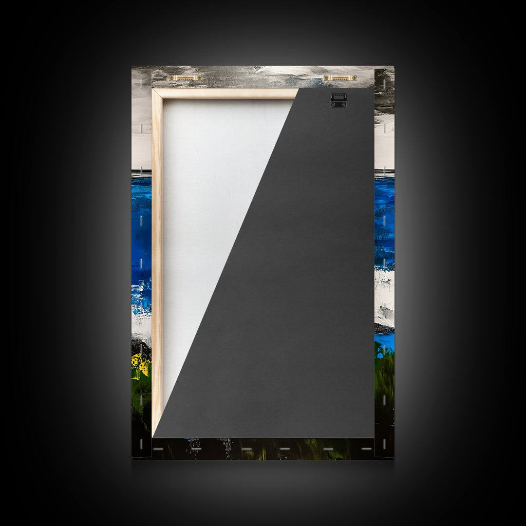 Abstract Ocean View, Blue Green Black White, Coastal Wall Art, Modern Beach Home Decor, Bold Statement Painting, Office Art, Canvas Print