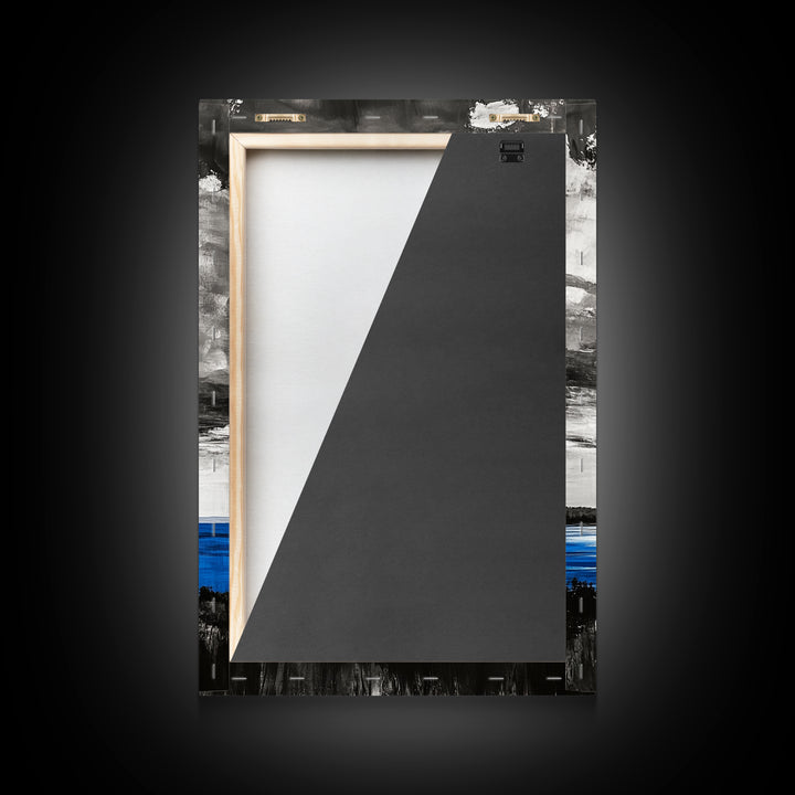 Blue Horizon, Ocean Landscape, Coastal Wall Art, Black and White Sky, Beach House Decor, Modern Art, Framed Canvas Print, Tranquil Design