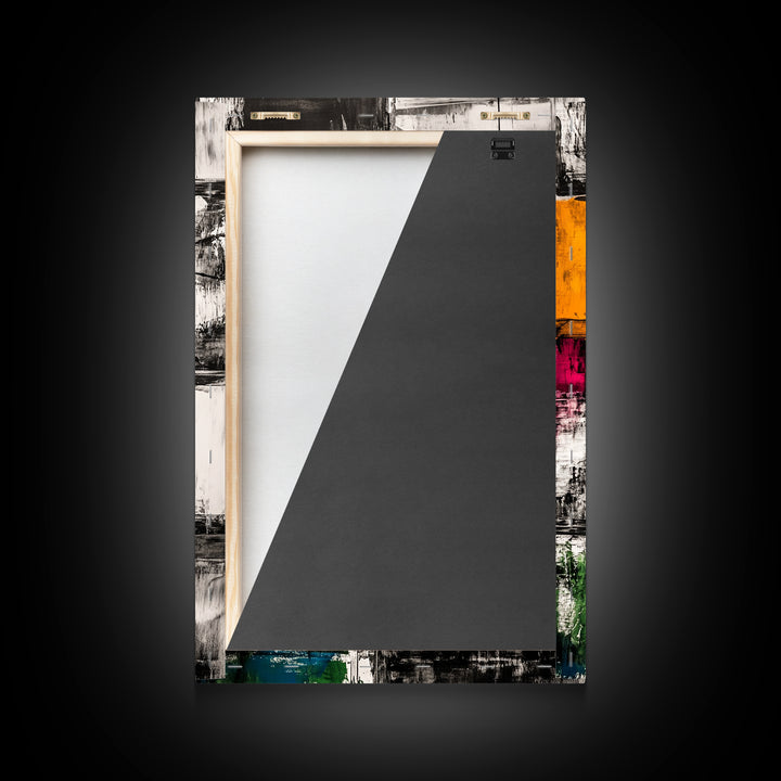 Abstract Modern Art, Black White Geometric, Yellow Red Green Blocks, Minimalist Wall Decor, Office Art, Mid Century Style, Canvas Print