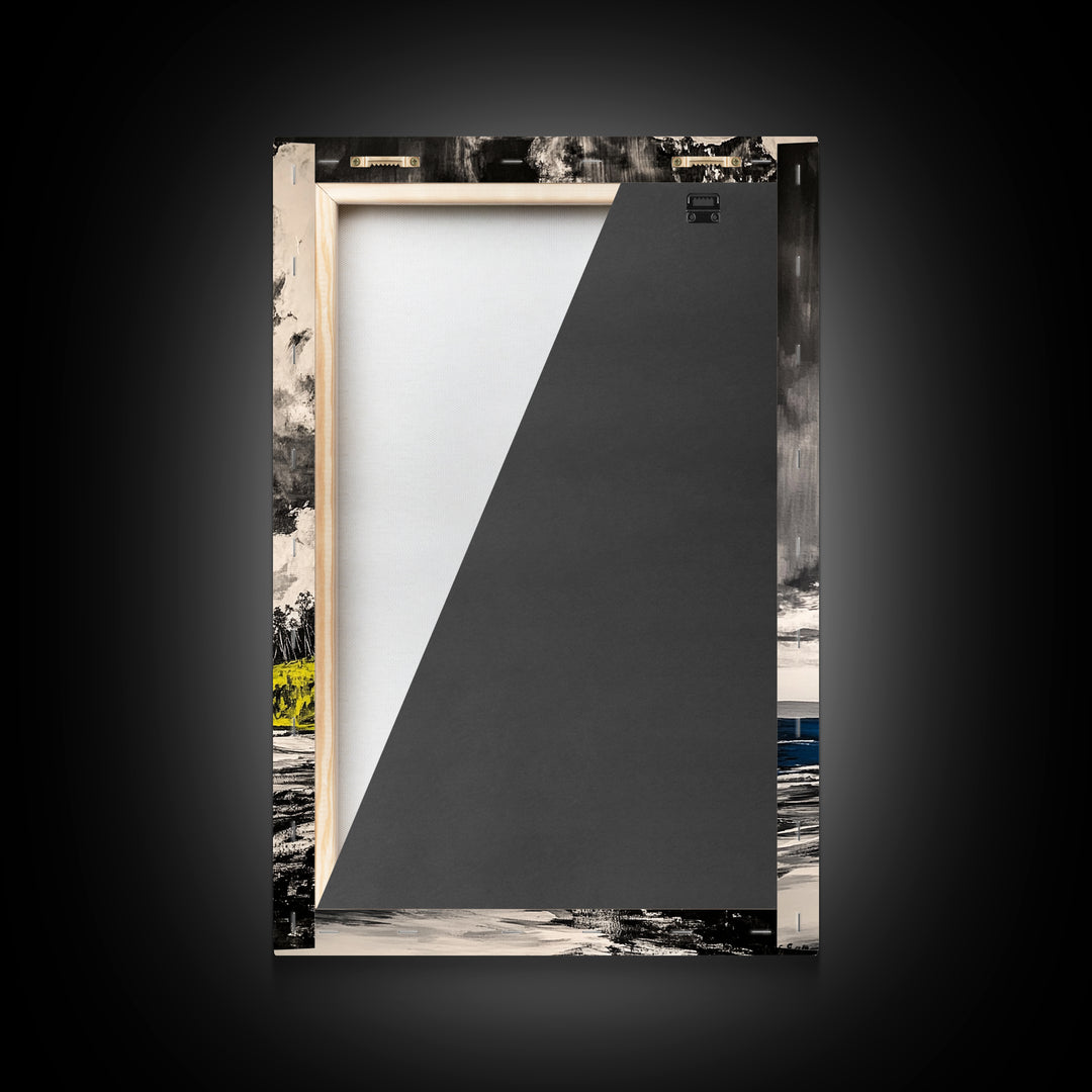 Cliffside View, Ocean Horizon, Cloudy Sky, Framed Canvas Print, Beach House Decor, Monochrome Wall Art, Relaxing Scenery