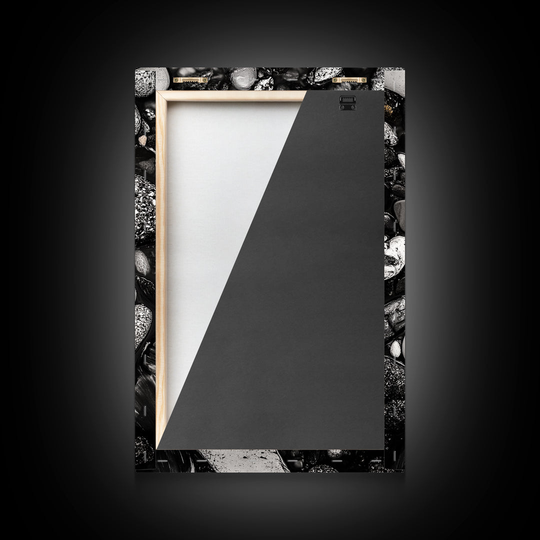 River Pebbles, nature-inspired art, stone texture decor, minimal wall art, earthy tones painting, framed canvas print, bathroom decor