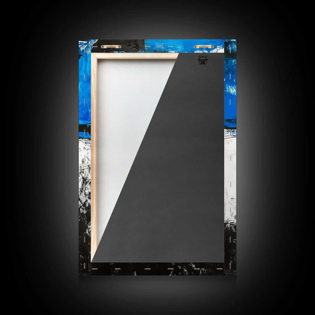 Abstract Blue Horizon, modern minimalist art, bold blue painting, industrial decor, expressive wall art, framed canvas print, office wall