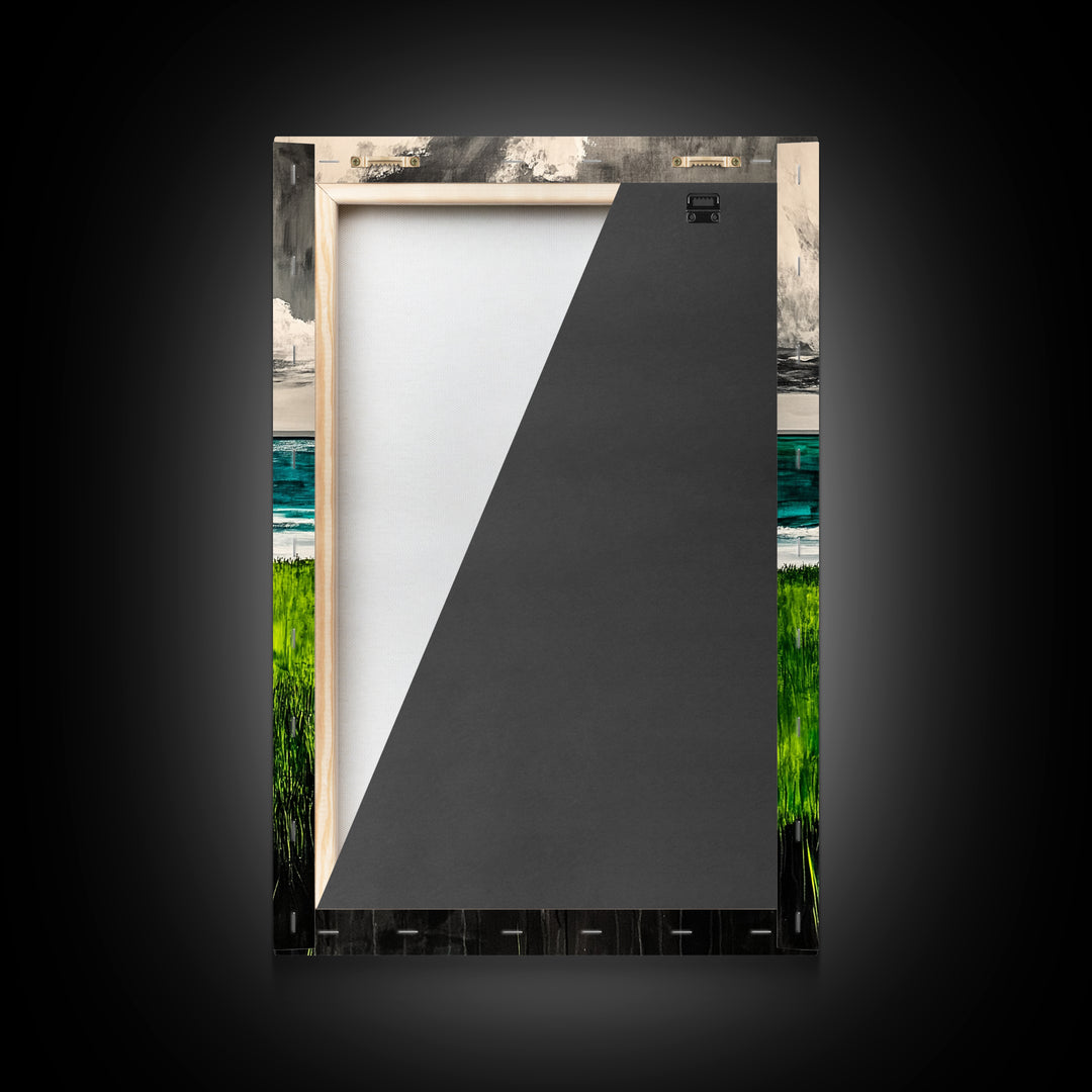 Coastal Landscape Art, Green Blue Ocean, Canvas Print, Serene Beach Wall Decor, Minimalist Nature Painting, Tranquil Home Accent